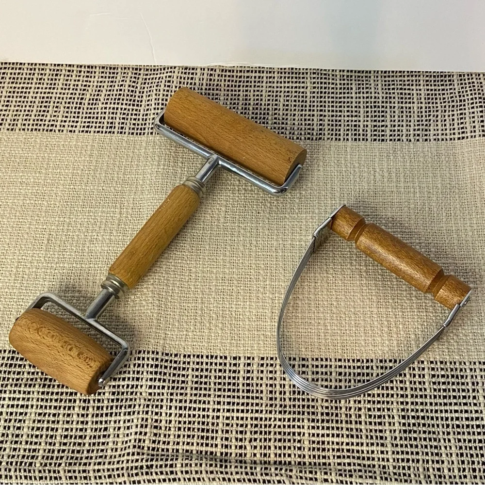 Pedrini Italy Dough Pastry Wood Double Roller & Wood Handle Pastry Blender